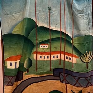 Hand painted bucolic Brazilian landscape by Tarsila do Amaral